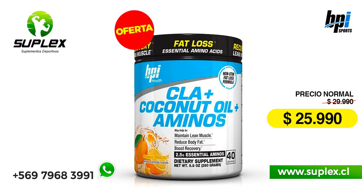 CLA + COCONUT OIL + AMINOS · Orange Freeze 40 servicios Suplex